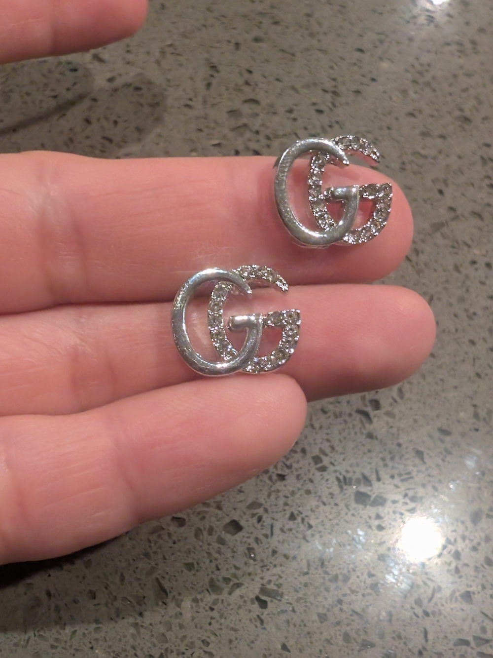 Silver Crystal Double GG Inspired Fashion Stud Earrings